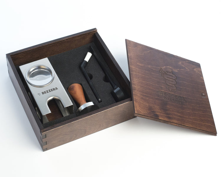 Bezzera tamper kit in edelhouten box